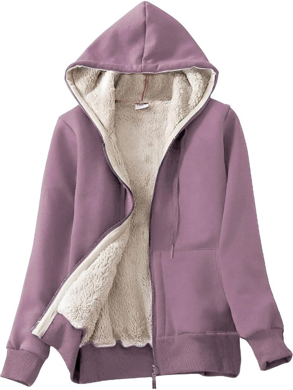 〽️Women Light Purple Casual Full Zip Up Sherpa Lined Hood Sweatshirt Jacket Coat